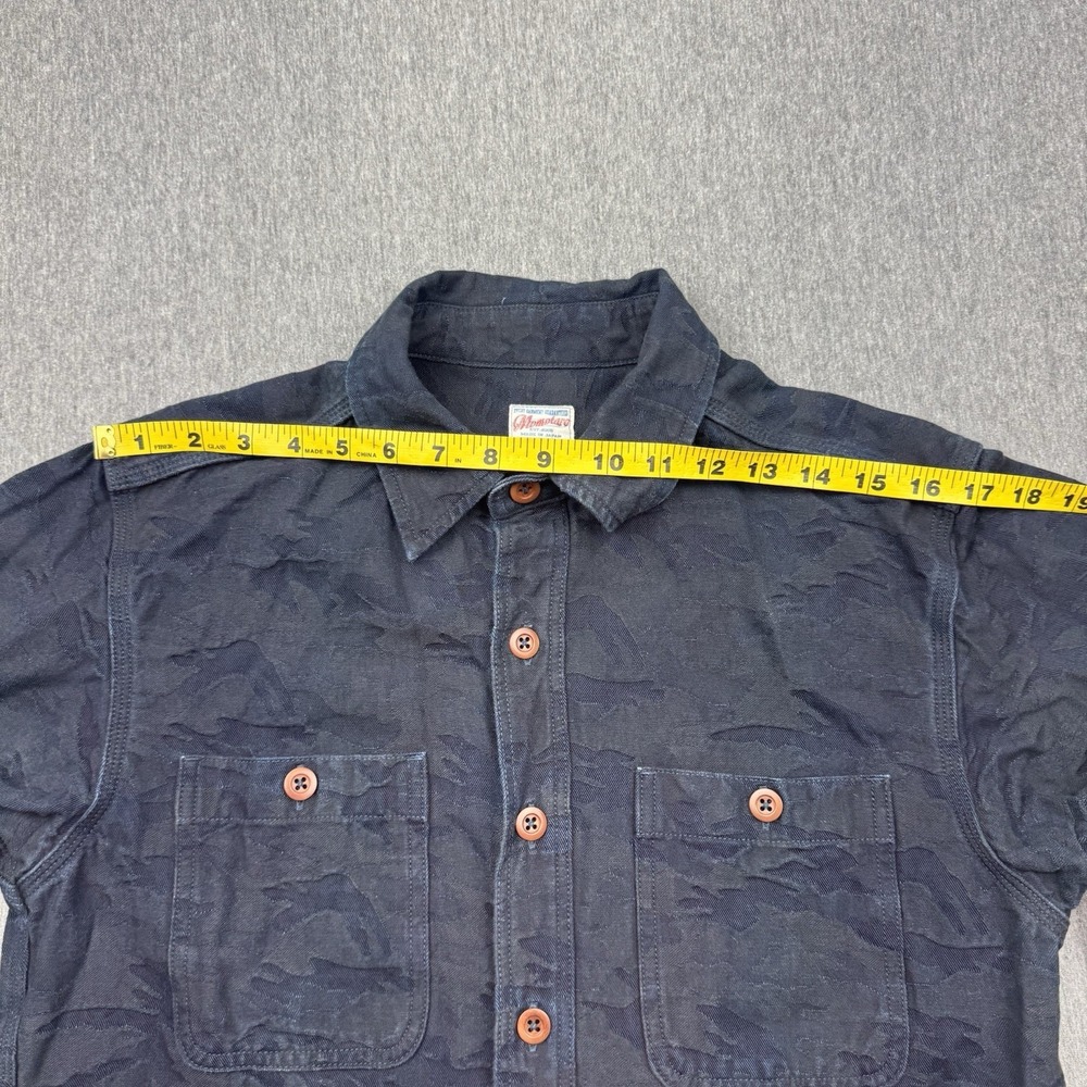 Momotaro Indigo Tonal Camouflage Jacquard Button-Down Shirt Sz 38 Blue Japan - Picture 6 of 14